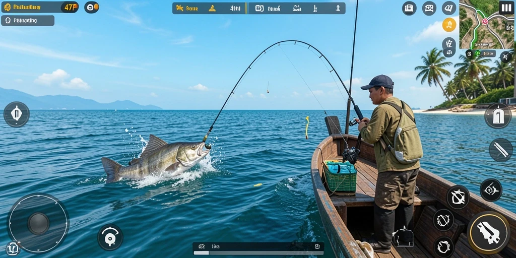 Tampilan menarik dari gameplay memancing di 47F.