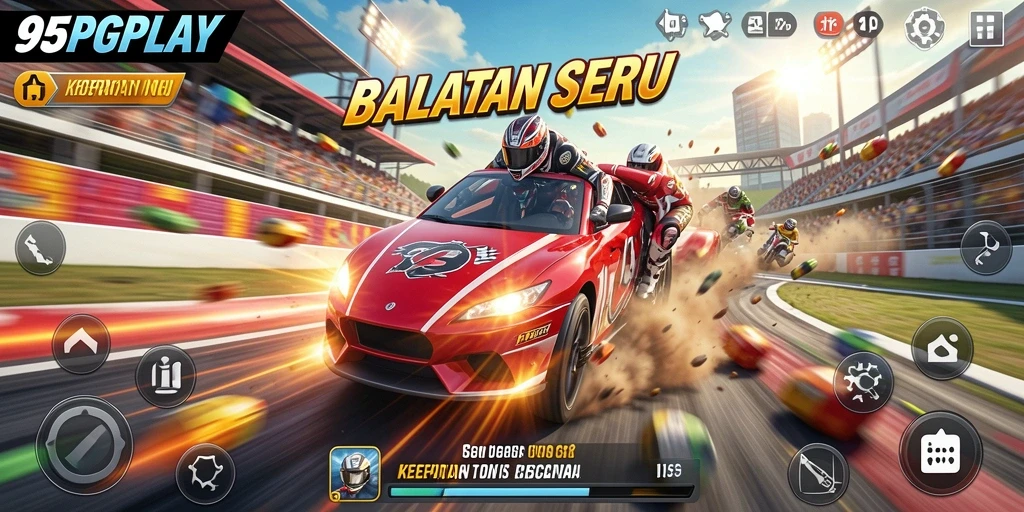 Tangkapan layar menunjukkan aksi balapan cepat dalam 95PGPLAY.