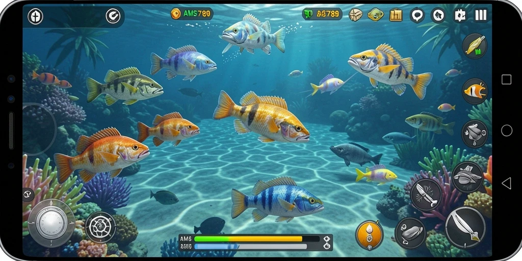 Tampilan gameplay yang seru dalam AMS789 saat menembak ikan.