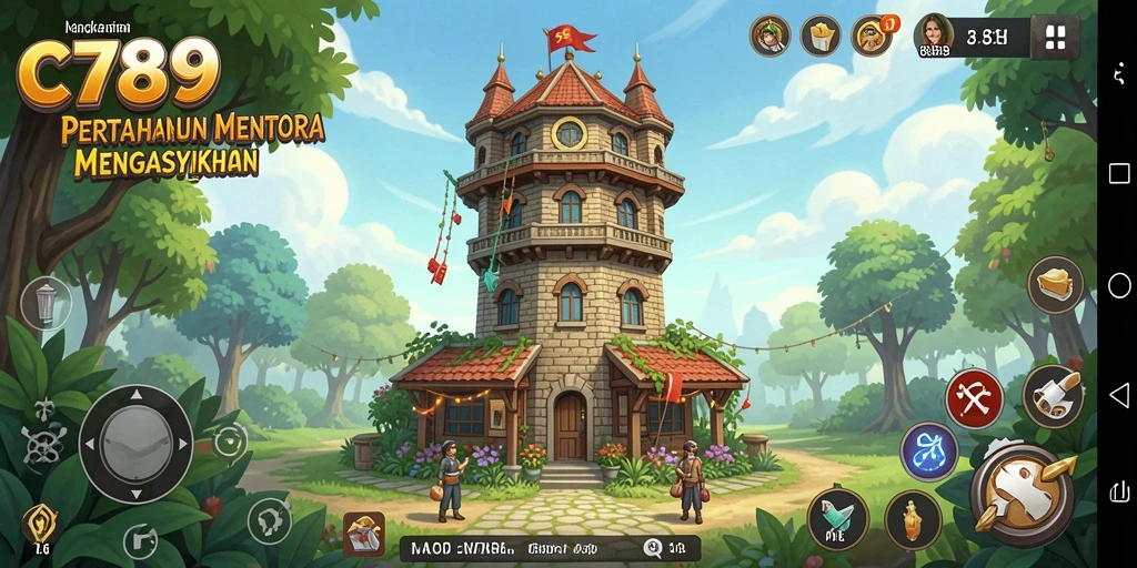 Screenshot gameplay C789 menampilkan pertahanan menara yang strategis.