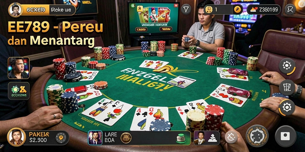 Tampilan gameplay seru dari EE789 yang menampilkan pertempuran poker nyata.