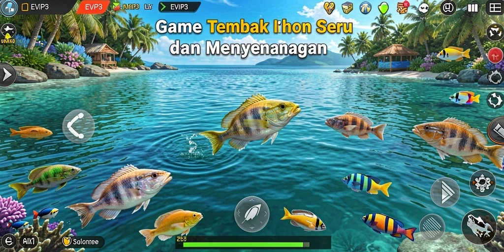 Tampilan menarik dari gameplay Tembak Ikan di EVIP3.