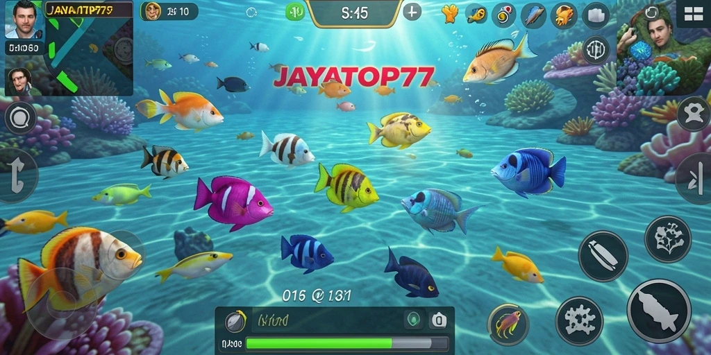 Tampilan gameplay seru di JAYATOP77 menunjukkan aksi menembak ikan.