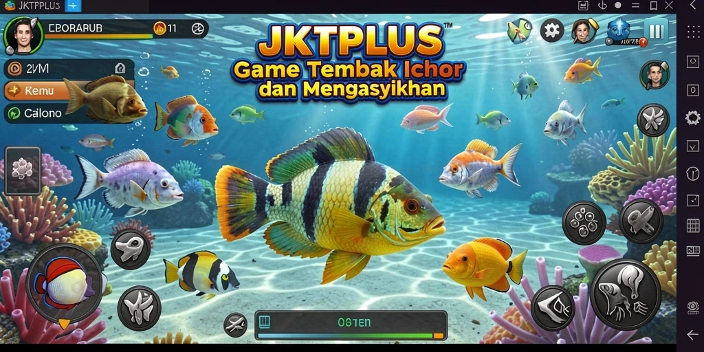 Tampilan gameplay seru dalam JKTPLUS saat menembak ikan.