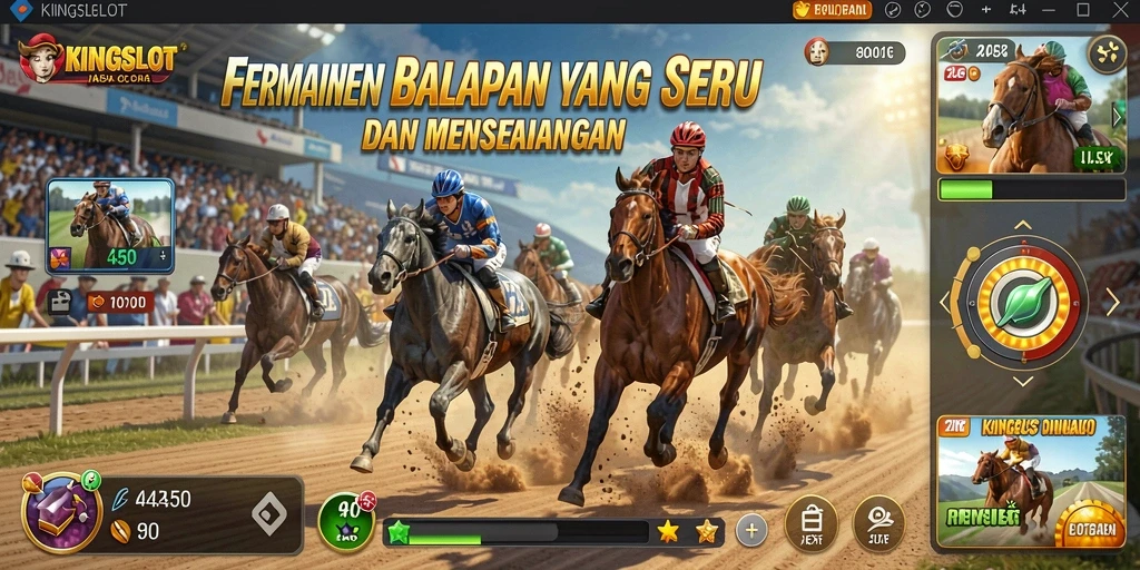 Screenshot dari gameplay KINGSLOT yang penuh aksi balapan.