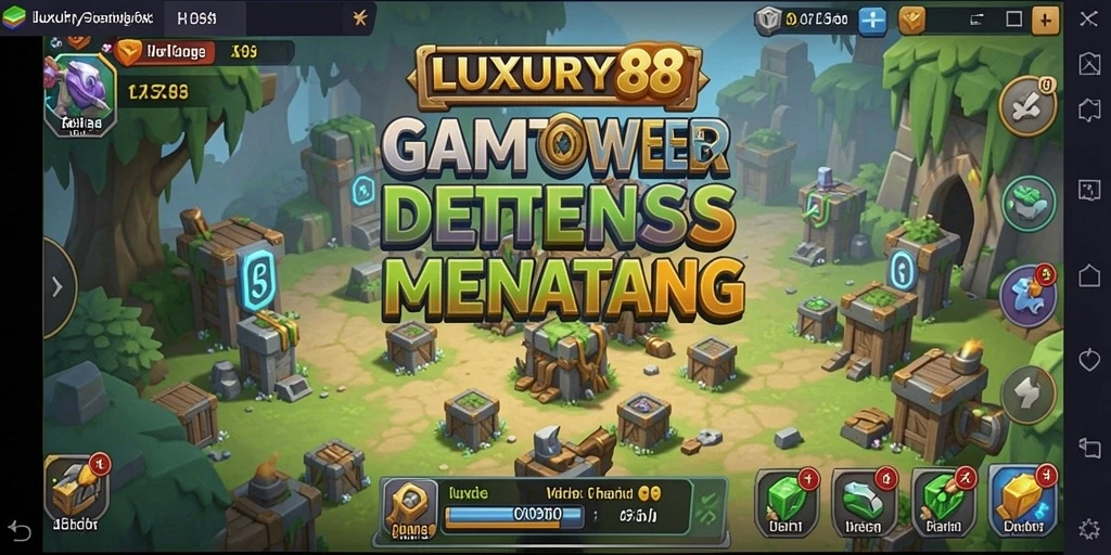 Tampilan gameplay LUXURY88 dengan menara dan musuh yang beragam.