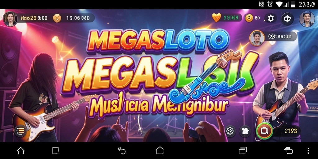 Screenshot gameplay MEGASLOTO yang menampilkan aktivitas musik yang seru.