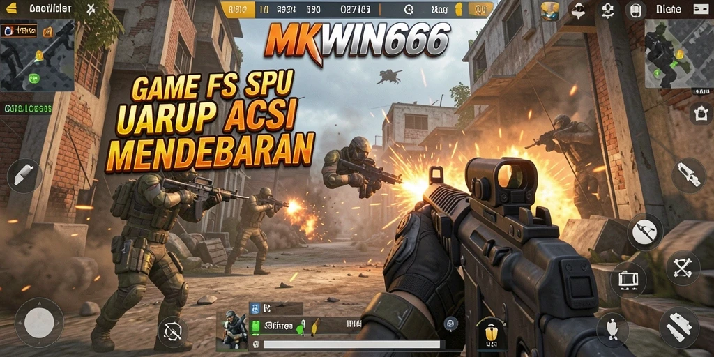 Screenshot gameplay MKWIN666 menampilkan aksi tembak-menembak yang intens.
