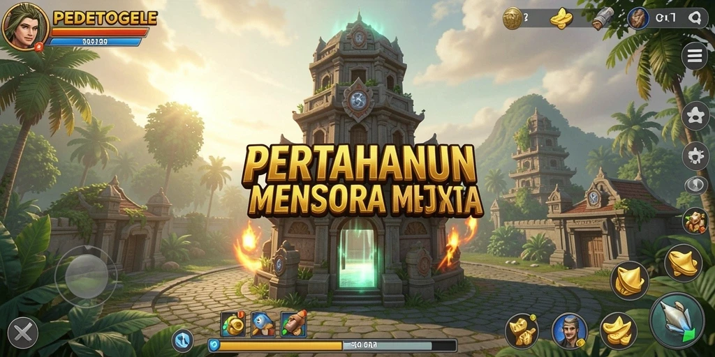 Tampilan seru gameplay PEDETOGEL dengan menara pertahanan strategis.