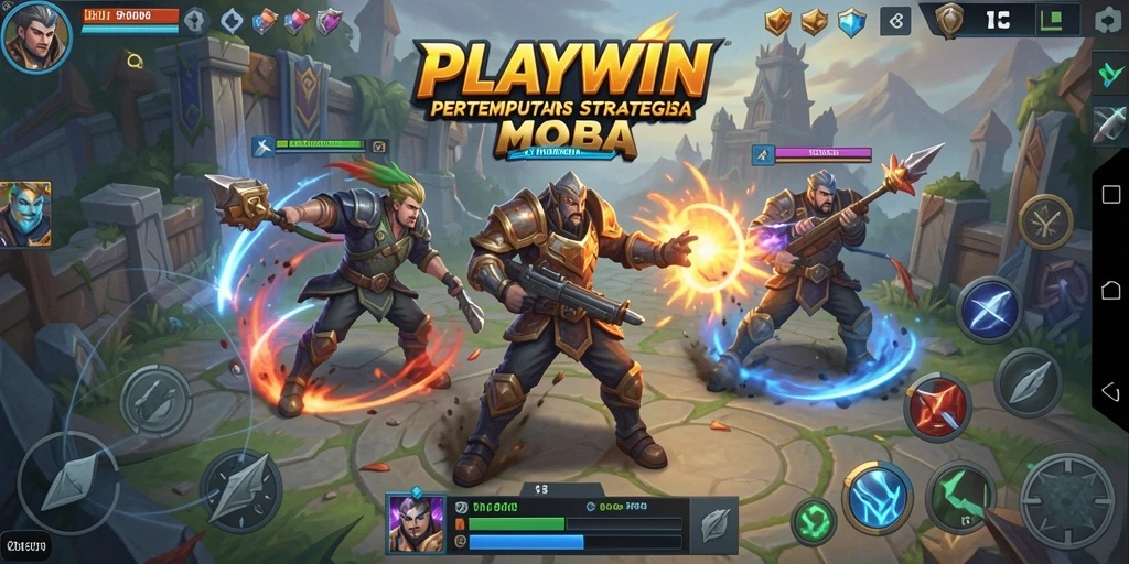 Screenshot gameplay PLAYWIN yang menampilkan pertempuran seru di arena MOBA.