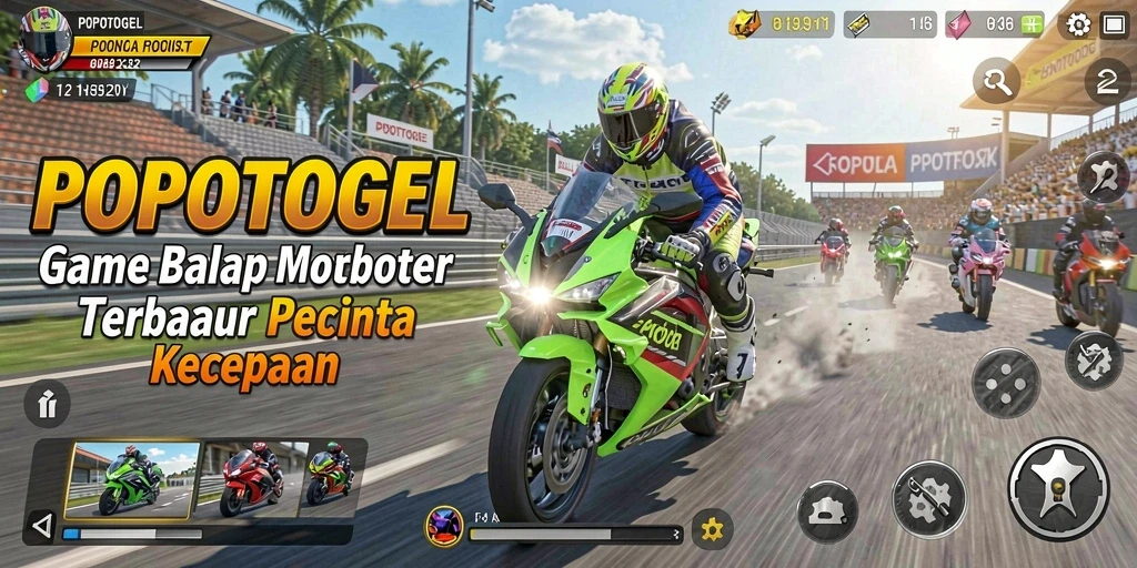 Tampilan gameplay seru di POPOTOGEL yang menunjukkan aksi balap motor.