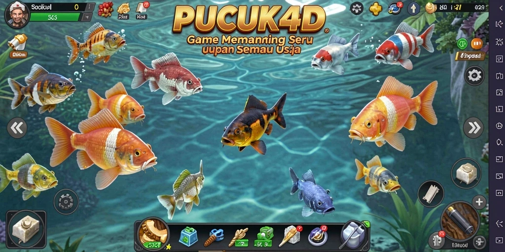 Tampilan menarik dari gameplay memancing PUCUK4D dengan ikan yang beragam.