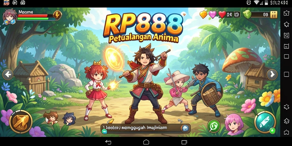Tangkapan layar RP888 menampilkan aksi intens dalam dunia anime yang penuh warna.