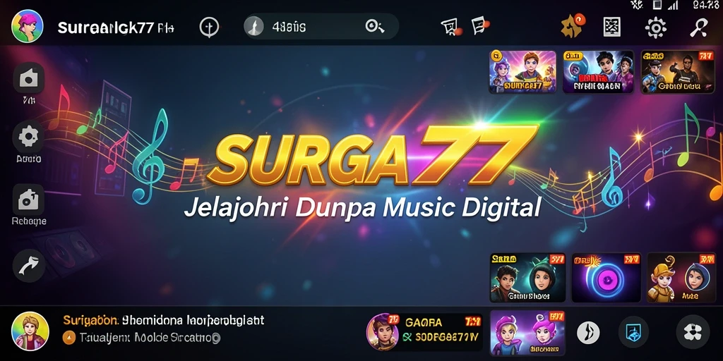 Gameplay SURGA77 dengan warna-warna cerah dan berbagai alat musik.