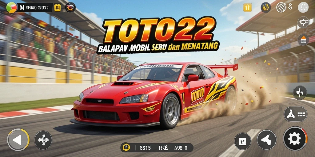 Gameplay TOTO22 yang seru dengan mobil balap dan trek menantang.