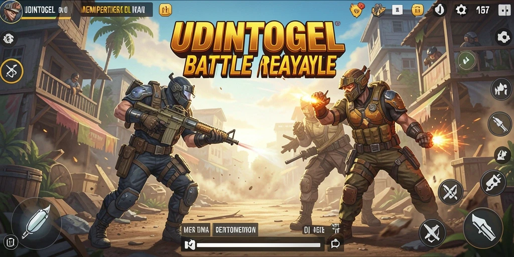Tangkapan layar gameplay UDINTOGEL yang menampilkan pertempuran Battle Royale yang mendebarkan.